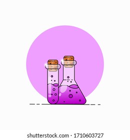 Chemists scientists equipment. flat design.Chemistry and physics biology infographic icons. Laboratory lab with alembic vial hourglass dropper, vector illustration. cartoon style
