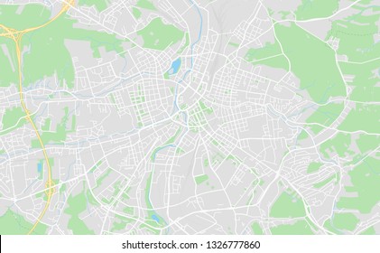 Chemnitz, Germany printable street map in classic style colors with all relevant motorways, roads and railways. Use this map for any kind of digital info graphics and print publication.