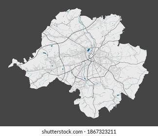 Mapa de Chemnitz. Mapa detallado del área administrativa de la ciudad de Chemnitz. Panorama del paisaje urbano. Ilustración vectorial libre de regalías. Mapa de esquema con autopistas, calles, ríos. Mapa de calles decorativas para turistas.