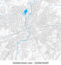 Chemnitz, Saxony, Germany high resolution vector map with editable paths. Bright outlines for main roads. Use it for any printed and digital background. Blue shapes and lines for water.