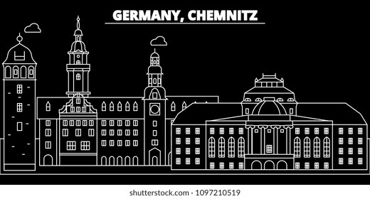 Chemnitz silhouette skyline. Germany - Chemnitz vector city, german linear architecture, buildings. Chemnitz travel illustration, outline landmarks. Germany flat icons, german line banner