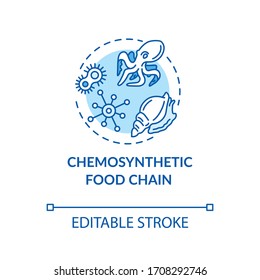 Chemosynthetic food chain concept icon. Energy producer and consumers organisms. Ocean ecosystem idea thin line illustration. Vector isolated outline RGB color drawing. Editable stroke