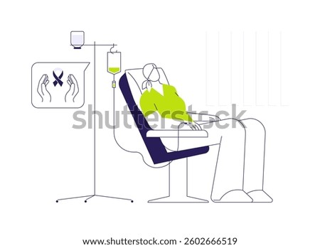 Chemotherapy abstract concept vector illustration. Woman with oncology undergoing chemotherapy in hospital, medical examination, cancer treatment, struggle with illness abstract metaphor.