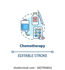 Chemotherapy concept icon. Anti cancer drugs. Intravenous chemotherapy idea thin line illustration. Vector isolated outline RGB color drawing. Editable stroke