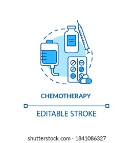 Chemotherapy concept icon. Melanoma treatment. Anticancer therapy. Intravenous chemotherapy idea thin line illustration. Vector isolated outline RGB color drawing. Editable stroke