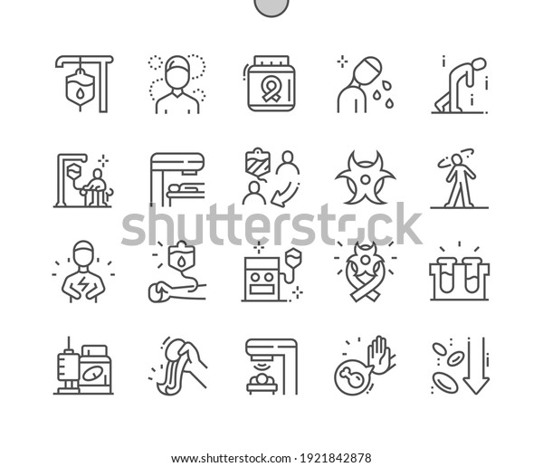 Chemotherapy.\
Intravenous therapy system. Radioactive cancer. Drugs and\
treatment. Health care, medical and medicine. Pixel Perfect Vector\
Thin Line Icons. Simple Minimal\
Pictogram