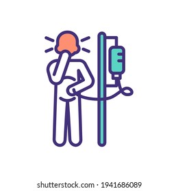 Chemotherapy Nausea RGB Color Icon. Vomiting, Sickness. Cancer Treatment. Nausea Chemo. Chemotherapy-related Side Effects. Anti-nausea Medication. Cancer Patient. Isolated Vector Illustration