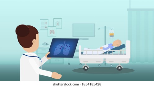 Chemotherapy room with patient and doctor flat design vector illustration