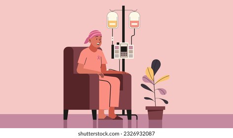 Chemotherapy Treatment for Breast Cancer, Nurturing Care and Support for Patients, Flat Vector Illustration