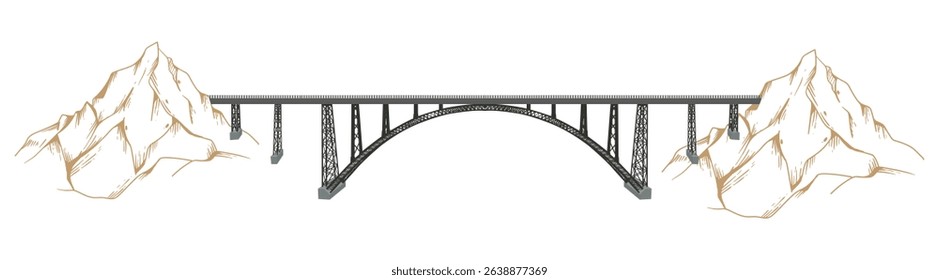 Chenab bridge world's highest single-arch railway bridge. vector Illustration.