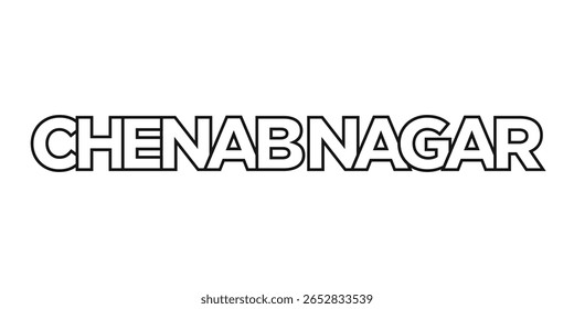 Chenab Nagar no emblema do Paquistão. O design apresenta um estilo geométrico, ilustração vetorial com tipografia em negrito em uma fonte moderna. A letra do slogan gráfico.