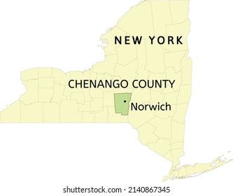 Chenango County and city of Norwich location on New York state map