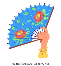 Chenese and Japanese hand fan. Vector illustration. A Chinese fan, window to land of dragons and emperors A handheld fan, steadfast sentinel against searing sun A hand fan, modest tool singing cool