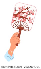 Chenese and Japanese hand fan. Vector illustration. A Chinese fan, painted dream of ancient artistry A handheld fan, simple solution to summers sighs A hand fan, lullaby for warm afternoon air