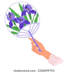 Chenese and Japanese hand fan. Vector illustration. A handheld fan, practical poetry of comfort A hand fan, silent witness to whispered secrets A Japanese fan, page from book of tradition A beauty