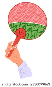 Chenese and Japanese hand fan. Vector illustration. A Japanese fan, dance of colors and designs A beauty geishfan, harmony of grace and art A Chinese fan, testament to depth of ancient culture