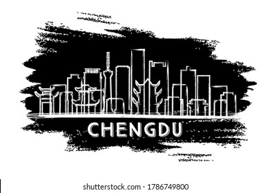 Chengdu China City Skyline Silhouette. Hand Drawn Sketch. Business Travel and Tourism Concept with Historic Architecture. Vector Illustration. Chengdu Cityscape with Landmarks.