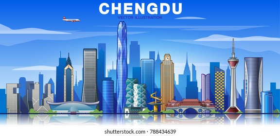 Chengdu, (China) city skyline.Vector illustration.