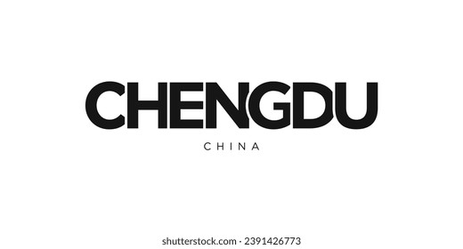 Chengdu in the China emblem for print and web. Design features geometric style, vector illustration with bold typography in modern font. Graphic slogan lettering isolated on white background.