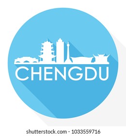 Chengdu China Flat Icon Skyline Silhouette Design City Vector Art.
