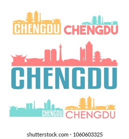 Chengdu China Flat Icon Skyline Vector Silhouette Design Set Logo.