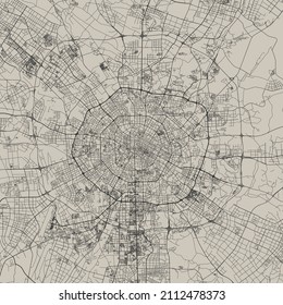 Chengdu city China municipality vector map. Sepia street map, municipality area, white lines. Urban skyline panorama for tourism.