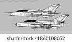 Chengdu FT-7, JJ-7. Vector drawing of jet fighter and trainer aircraft. Side view. Image for illustration and infographics.