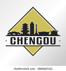 Chengdu, Sichuan, China Skyline Logo. Adventure Landscape Design Vector Illustration.