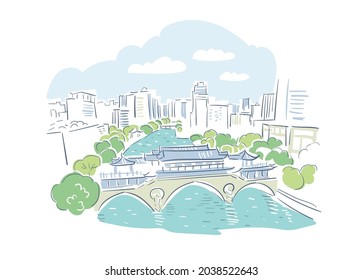 Chengdu Sichuan China vector sketch city illustration line art sketch