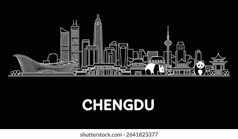 Chengdu Skyline China Cityscape Vector.