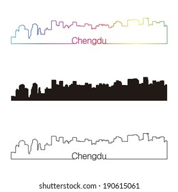 Chengdu skyline linear style with rainbow in editable vector file