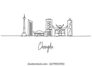 Arte vectorial de dibujo de una línea del horizonte de Chengdu
