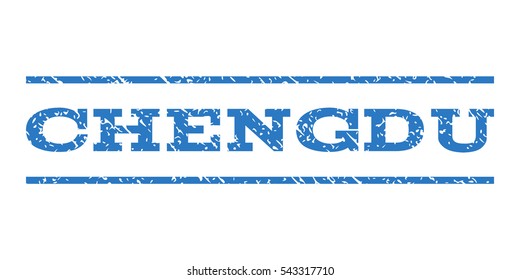 Chengdu watermark stamp. Text caption between horizontal parallel lines with grunge design style. Rubber seal stamp with scratched texture. Vector smooth blue color ink imprint on a white background.