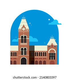 Chennai Central Railway Station. Indian monument Vector flat graphic illustration
