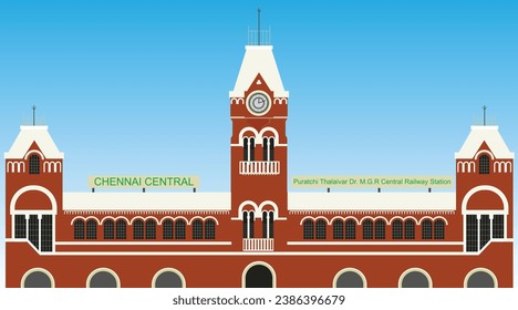 Chennai Central Railway Station vector illustrator in sky background