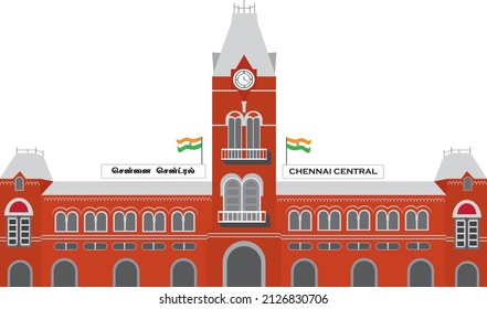 Chennai central railways station vector , M.G.R railways station chennai , Tamil nadu , india , Built by british during  colony 