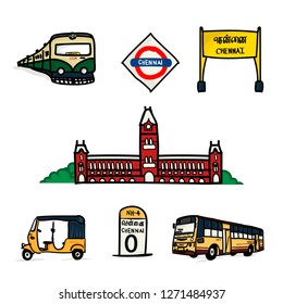 Chennai City Hand Drawn Elements