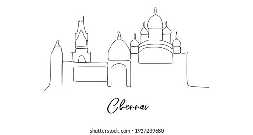 Chennai City Of India Landmarks Skyline - Continuous One Line Drawing