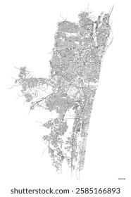 Chennai city map with roads and streets, India. Vector outline illustration.