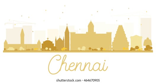 Chennai City skyline golden silhouette. Vector illustration. Simple flat concept for tourism presentation, banner, placard or web site. Business travel concept. Isolated Chennai