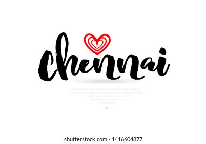 Chennai city text with red love heart design for typographic icon design suitable for touristic promotion