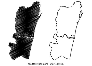 Chennai district (Tamil Nadu State, Republic of India) map vector illustration, scribble sketch Madras map