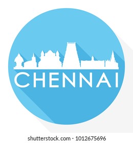 Chennai India Asia Flat Icon Skyline Silhouette Design City Vector Art Famous Buildings.