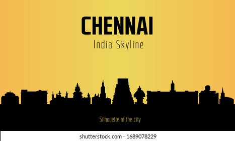 Chennai India city silhouette and yellow background. Channai Skyline.