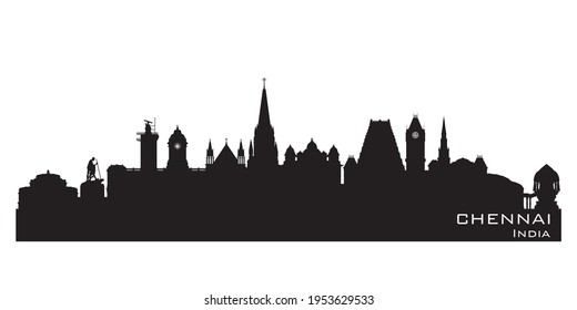 Chennai India city skyline Detailed vector silhouette