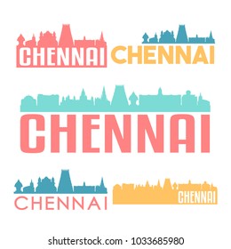 Chennai India Flat Icon Skyline Vector Silhouette Design Set Badge Logo.