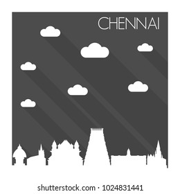 Chennai India Skyline City Flat Silhouette Design Background