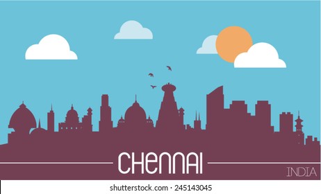 Chennai India skyline silhouette flat design vector illustration.