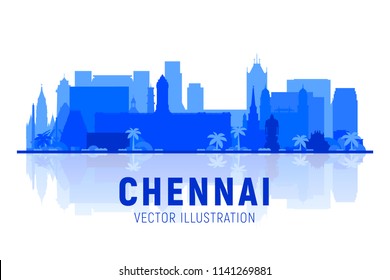 Chennai ( India ) Skyline Silhouette With Panorama In White Background. Vector Illustration. Business Travel And Tourism Concept With Modern Buildings. Image For Presentation, Placard And Web S