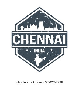 Chennai India Travel Stamp Icon Skyline City Design Tourism Seal Passport Vector.